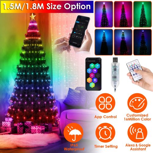 LED Lights Collapsible Christmas Tree Light with Remote App Control IP65 Waterproof Customized Multi-Color Mode Timer Setting Work with Alexa Google