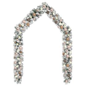 Christmas Garland with LEDs&Ball Set Green 16.4' PVC (Color: Green)