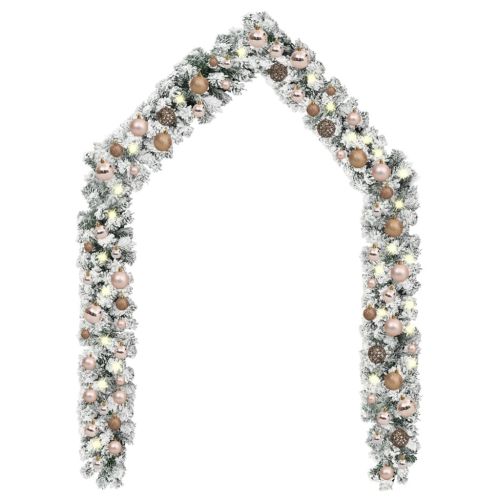 Christmas Garland with LEDs&Ball Set Green 16.4' PVC