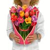 1pc; Pop Up Cards 11.4inch; Life Sized Forever Flower Bouquet 3D Popup Paper Flower Easter Mother's Day Greeting Cards With Note Card And Envelope